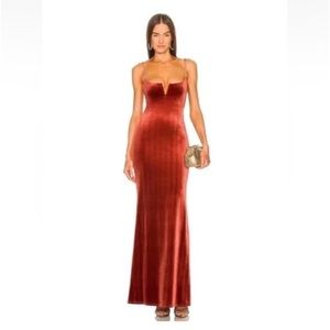 Revolve Michael Costello Rust Velvet Formal Maxi Dress Size XXS